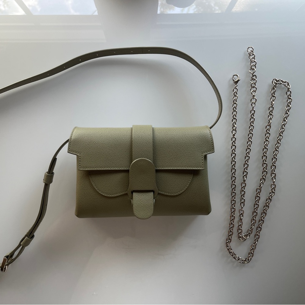 Senreve Aria Pebbled leather Sage with silver chain included; rare color